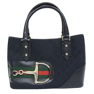 Gucci Horsebit Canvas Leather Handbag Black